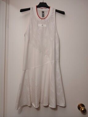 Adidas by Stella Mccartny White Sleeveless Perforated Dress with Red Trim